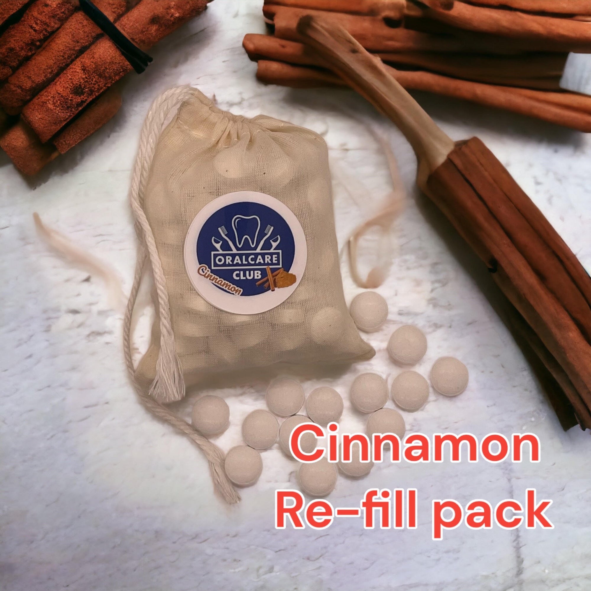 REFILL - Cinnamon Flavored, Toothpaste Tablets, In Muslin Bag (120 total tabs)